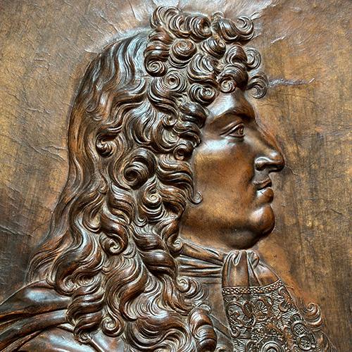 Early 18th century leather portrait of Louis XIV