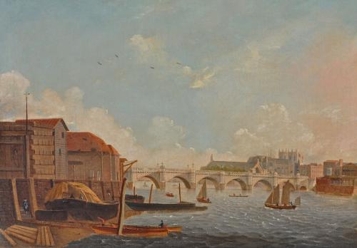 Daniel Turner, Westminster Bridge from the south bank of the Thames with a view of the Abbey in the distance