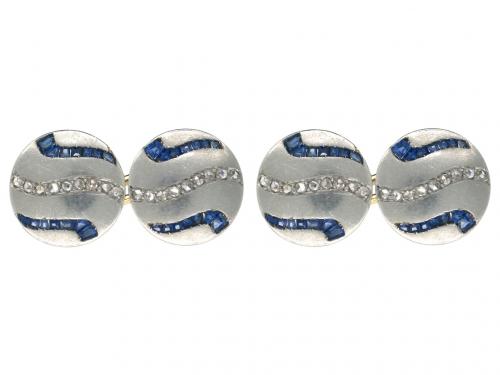 Cufflinks set with Sapphires and Diamonds in Platinum & Gold, French circa 1920