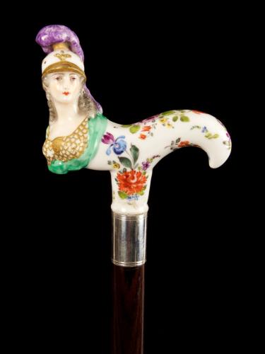 A fine Tau-shaped porcelain handle modelled as Minerva_a