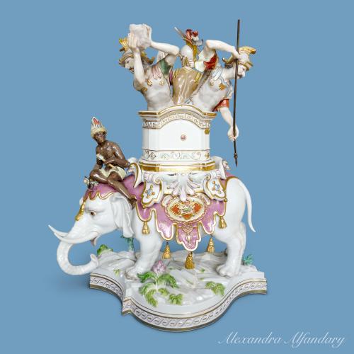 A Magnificent Meissen Elephant with Soldiers, circa 1870