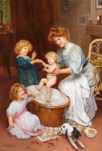 Arthur John Elsley (British 1860-1952) Baby's Bath Time