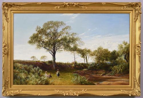 Landscape oil painting of children by a Derbyshire river by David Payne