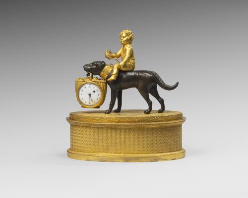 French Empire gilt bronze clock and desk stand