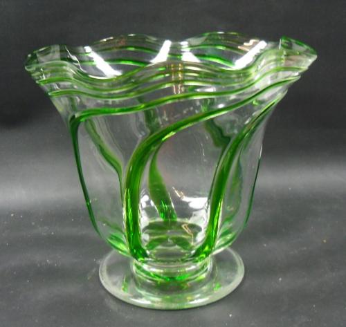 crystal glass vase with green cane decoration Stuart, England circa 1910